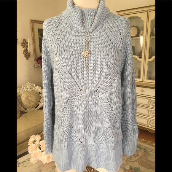 Joan Vass Nwt Blue Knit Turtleneck 